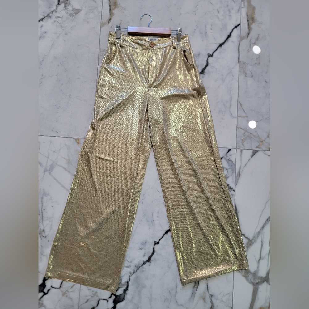 Shimmering Gold Wide-Leg Pants